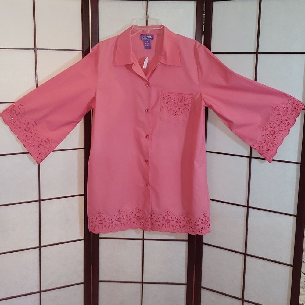 Suzanne Somers Pink Floral Embroidered Top